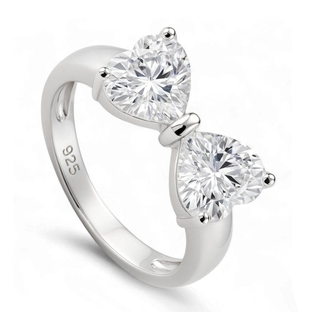 NWT Fashion Women's 925 Sterling Silver Clear Cubic Zirconia Bow Heart Cut Ring